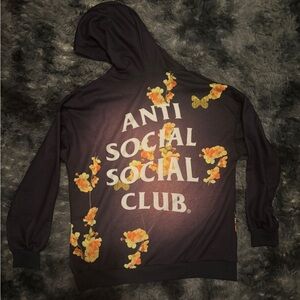 Anti Social Social Club Black Hoodie Orange and Yellow Floral Accents XL New